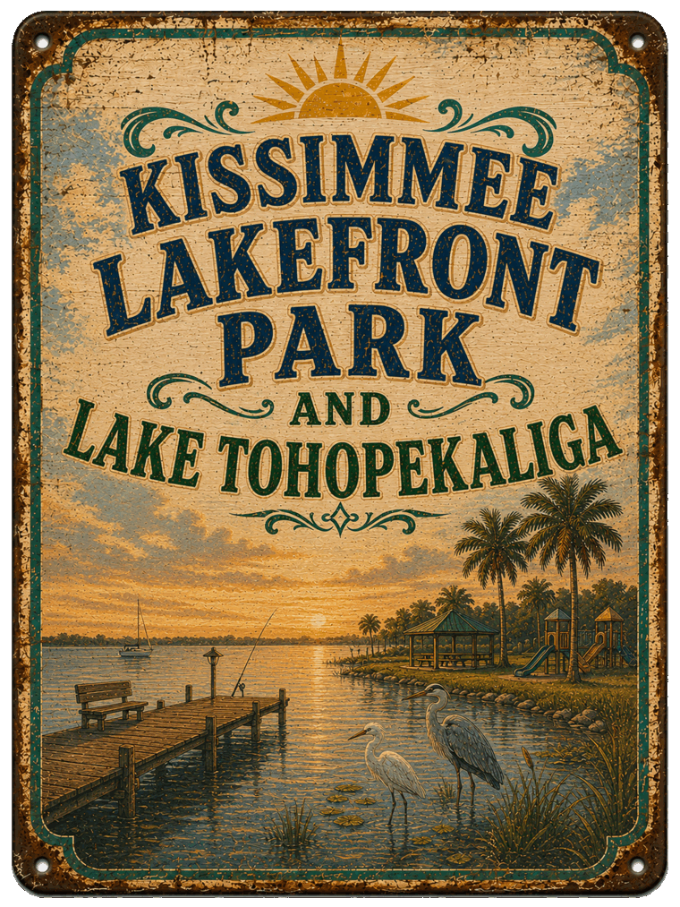 Kissimmee Lakefront Park & Lake Tohopekaliga sign